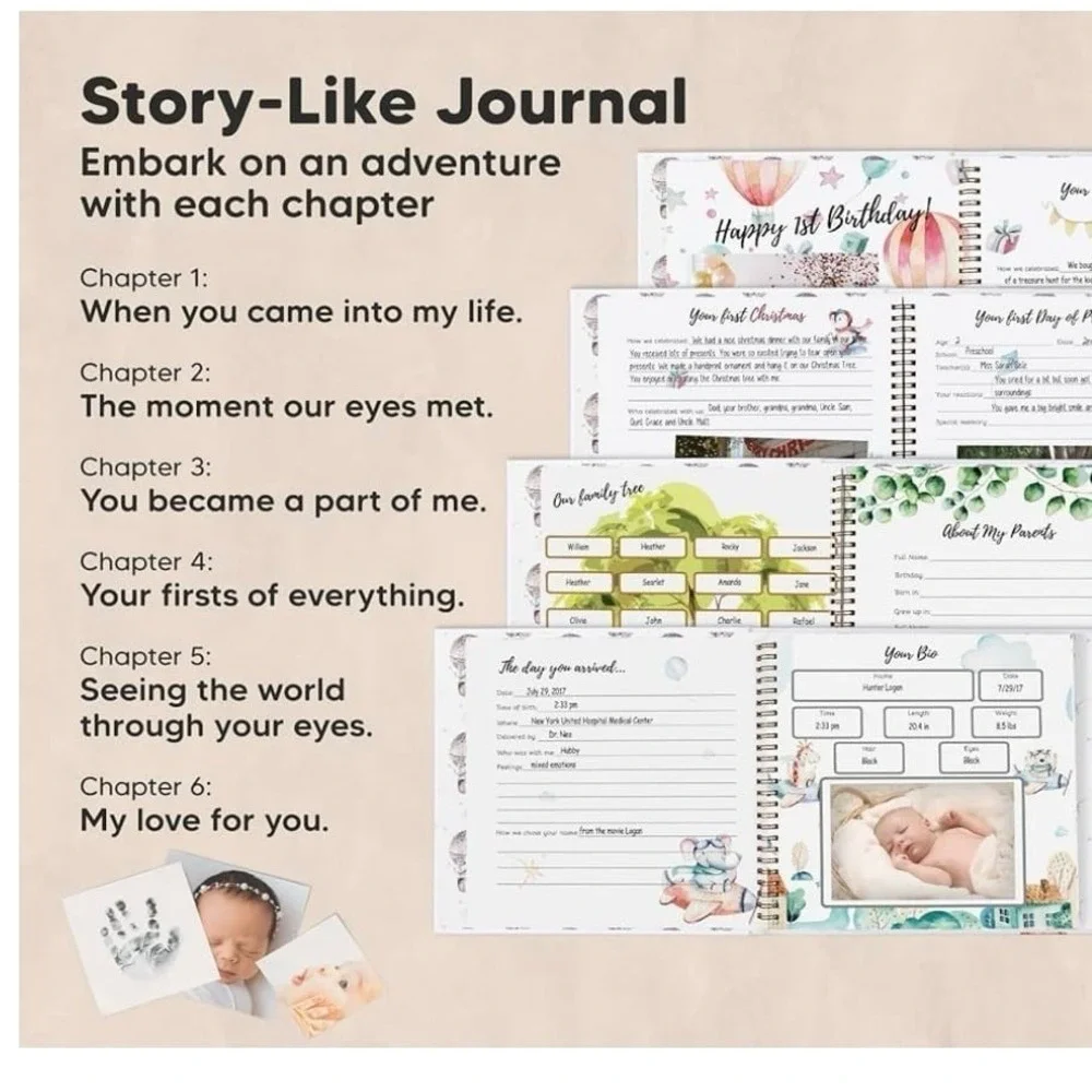 Baby Memory Book Girl, Boy - 90 Pages‎ Hardcover First Year Milestone Kee